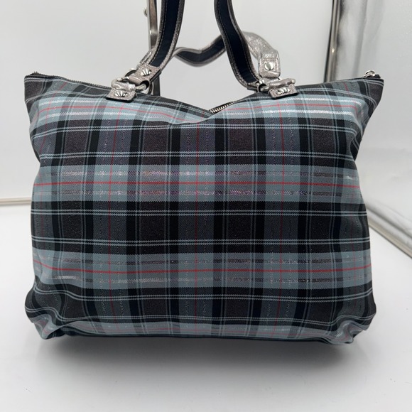 Coach Poppy Tartan Plaid Tote Bag Grey Black Patent Leather Shoulder Bag - Picture 11 of 16